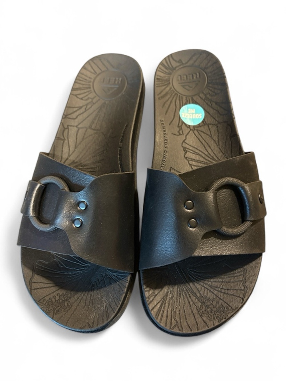 NWOT REEF Cushion Soho Cruz Women's Sz 7 Black Vegan Leather Slides Sandals